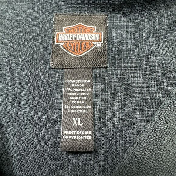 Harley Davidson Shirt Mens XL Black‎ Willie G Flaming Skull Embroidered Rayon - Picture 3 of 10